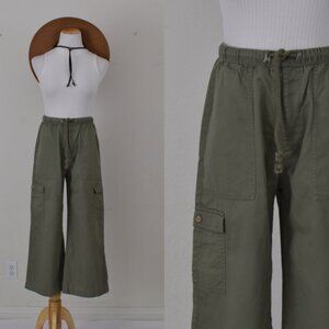 Womens Roxy Cotton Green Pants Drawstring Waist Size S